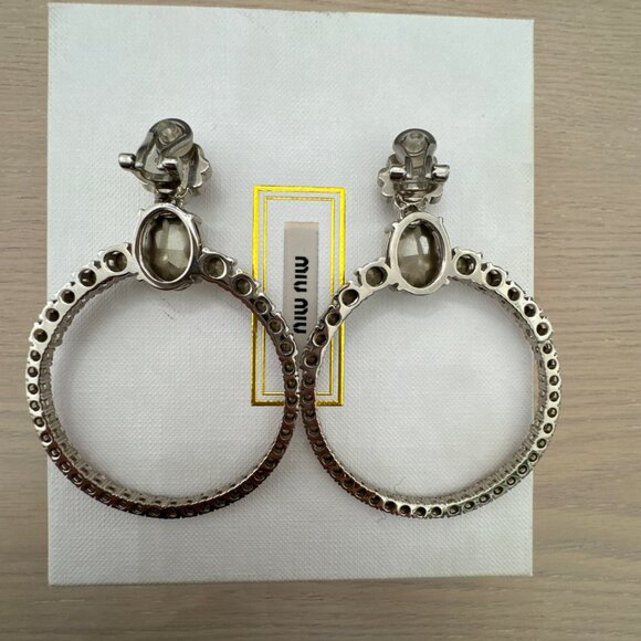 Miu Miu Silvertone Pink Crystal Embellished Hoop Earrings - Picture 3 of 5